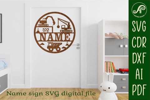 Construction name sign svg laser cut template SVG APInspireddesigns 