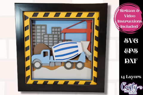 Construction Site 3D Layered Shadow Box Svg, Concrete Truck SVG Crafty Mama Studios 