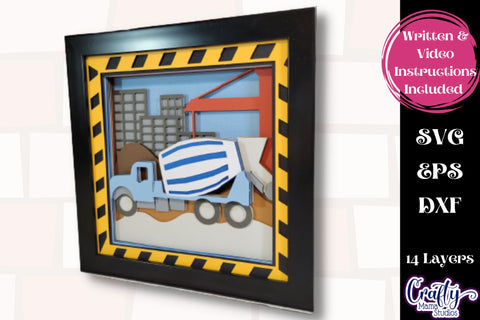 Construction Site 3D Layered Shadow Box Svg, Concrete Truck SVG Crafty Mama Studios 