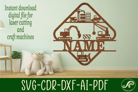 construction site theme Name sign svg laser cut template SVG APInspireddesigns 