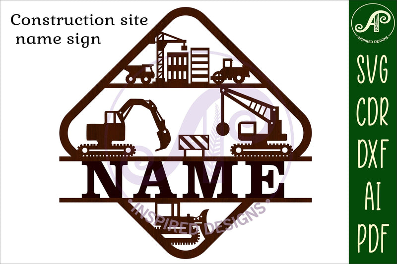 construction site theme Name sign svg laser cut template - So Fontsy