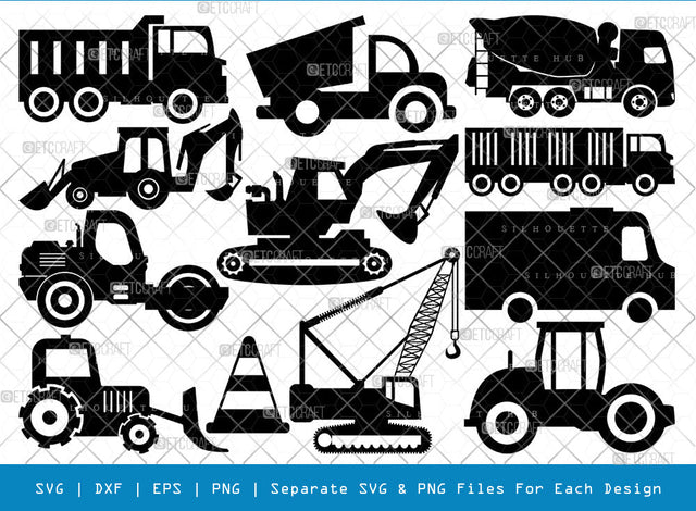 Construction Truck SVG Cut Files, Dump Truck Silhouette, Backhoe Svg, Newton Svg, Truck Svg, Excavator Svg, Crane Svg, Construction Bundle, SVG ETC Craft 