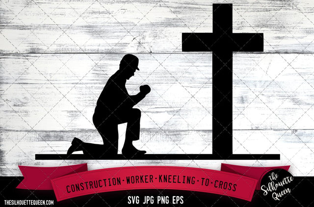 Construction worker kneeling to cross SVG, Praying at Memorial Cross -Vector Art Commercial & Personal Use- Cricut,Silhouette,Cameo,Vinyl Cut SVG Loveleen Kaur 