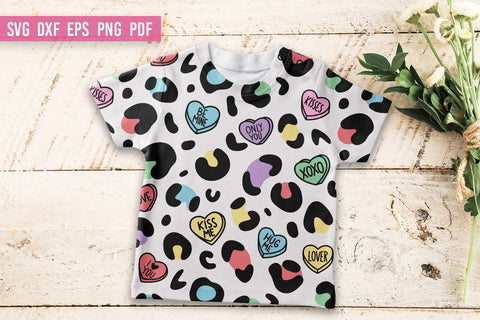 Conversation Hearts Digital Paper | Valentines leopard print SVG Irina Ostapenko 