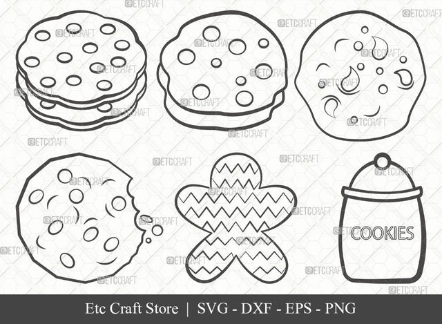 Cookie Outline SVG Cut File | Pastry Svg | Kitchen Svg | Biscuit Svg | Chocolate Chip Svg | Cookie Bundle | Eps | Dxf | Png SVG ETC Craft 