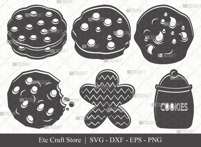 Cookie Silhouette SVG Cut File | Pastry Svg | Kitchen Svg | Biscuit Svg | Chocolate Chip Svg | Cookie Bundle | Eps | Dxf | Png SVG ETC Craft 
