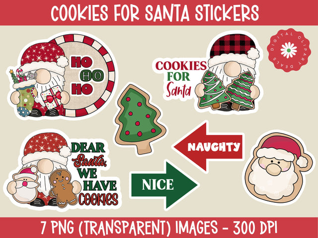 Cookies for Santa Sticker Set - 7 PNGs - Christmas Sticker Pack | Holiday Stickers Sublimation Digital Clipart Deals 