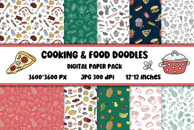 Cooking Food Digital Paper | JPG Doodle Patterns Digital Pattern AnnaViolet_store 