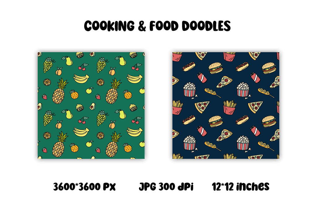Cooking Food Digital Paper | JPG Doodle Patterns - So Fontsy
