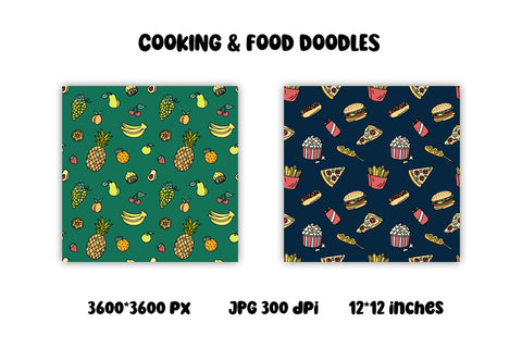 Cooking Food Digital Paper | JPG Doodle Patterns Digital Pattern AnnaViolet_store 