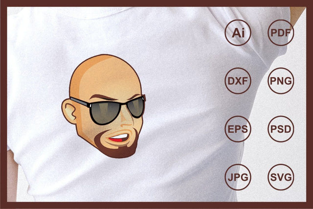 Cool bald guy head wearing sunglass design illustration SVG Leamsign Studio 