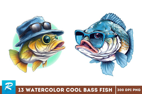 Cool Bass Fish Sublimation Clipart Bundle - So Fontsy