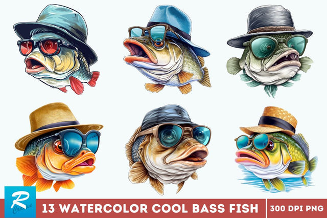 Cool Bass Fish Sublimation Clipart Bundle Sublimation Regulrcrative 