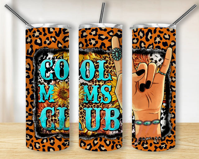 Cool Moms Club 20oz Skinny Tumbler Png, Mother's Day Tumbler, Mom Tumbler, Mother Tumbler, Leopard Sunflower Tumbler Png, Sublimation Png Sublimation BouDesign 