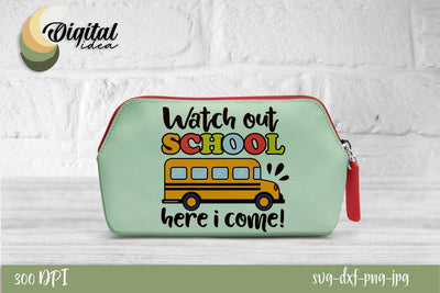 Cool school Designed Pencil case with School Bus | Bright Pencil Case for Kids | Cute Images for Stationaries SVG Evgenyia Guschina 