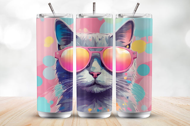 Cool Stylish Cat 20 Oz Tumbler Wrap Sublimation Design Sublimation MockupSvgVenue 
