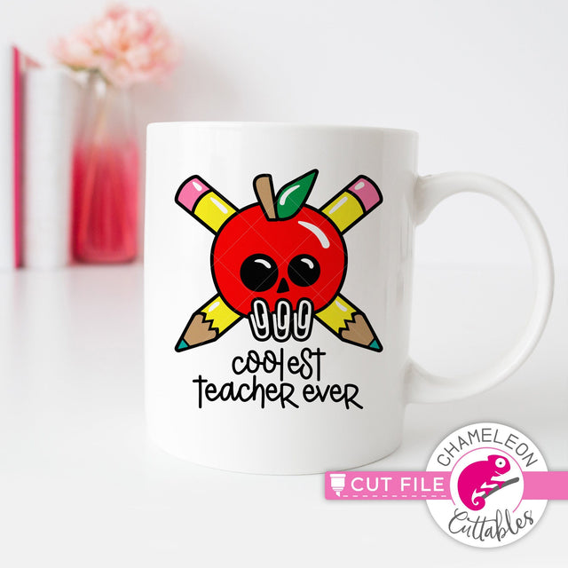 Coolest Teacher ever Apple skull with pencils svg png dxf SVG Chameleon Cuttables 