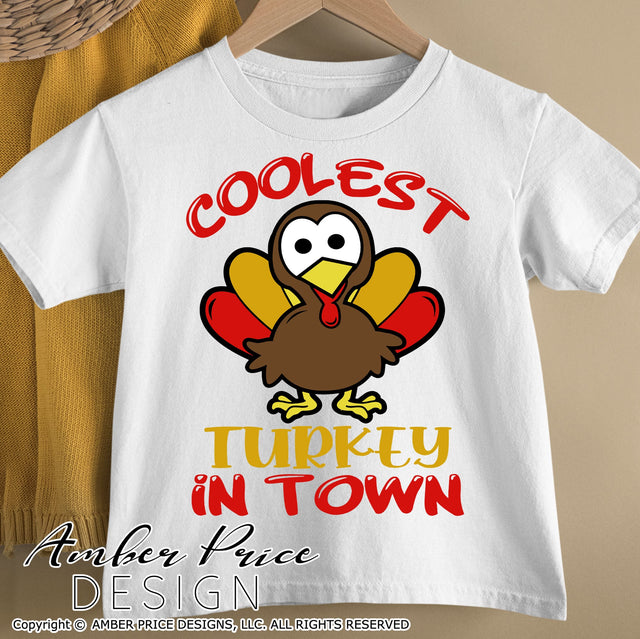 Coolest turkey in town SVG | Kid's Thanksgiving SVG PNG DXF | Cute Fall SVG | Turkey SVG SVG Amber Price Design 