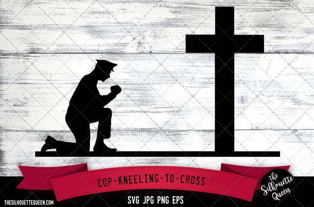 Cop kneeling to cross SVG, Praying at Memorial Cross -Vector Art Commercial & Personal Use- Cricut,Silhouette,Cameo,Vinyl Cut SVG Loveleen Kaur 