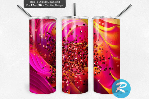 Coral Crimson Fuchsia Yellow Glitter 20 oz / 30 oz Tumbler PNG Sublimation Regulrcrative 