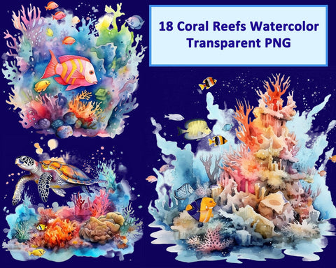Coral Reef Watercolor, Underwater, Undersea, Ocean PNG Sublimation nikola 
