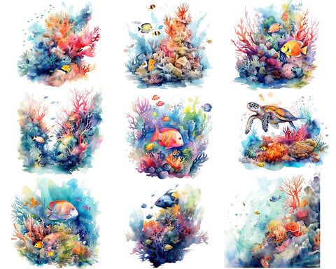 Coral Reef Watercolor, Underwater, Undersea, Ocean PNG Sublimation nikola 