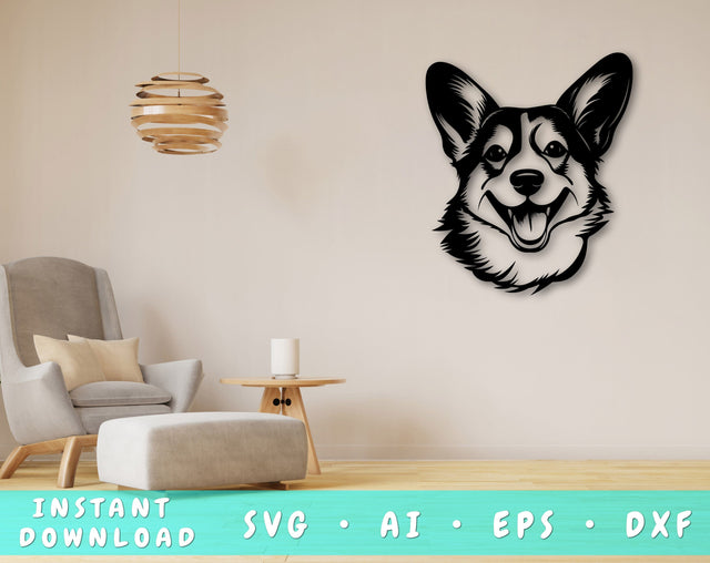 Corgi Laser SVG Cut File, Corgi Glowforge File, Corgi DXF, Welsh Corgi Wall Art SVG SVG HappyDesignStudio 