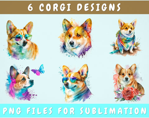 Corgi Sublimation Designs Bundle, 6 Designs, Corgi PNG Files, Corgi In Sunglasses PNG, Corgi Clipart Sublimation HappyDesignStudio 