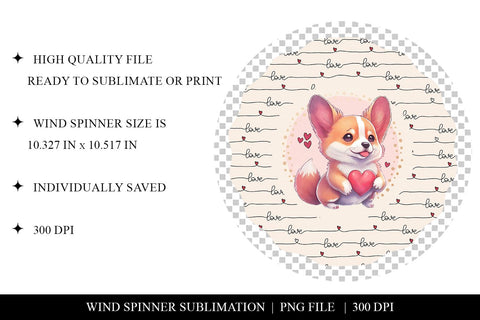 Corgi Valentine's Day Wind Spinner Sublimation PNG Sublimation BijouBay 