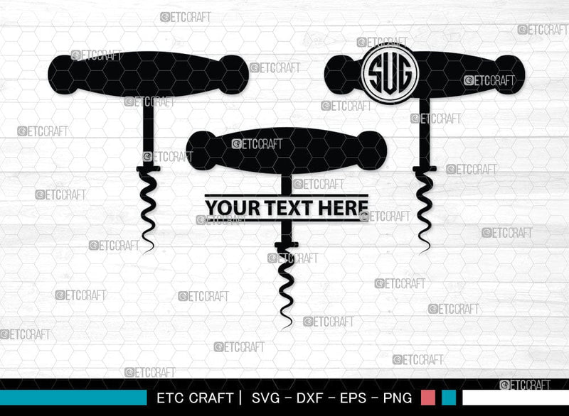 Corkscrew Monogram, Corkscrew Silhouette, Corkscrew SVG, Bottle Opener ...