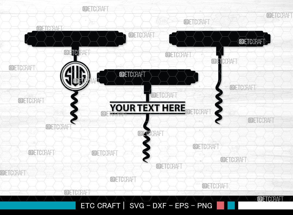 Corkscrew Monogram, Corkscrew Silhouette, Corkscrew SVG, Bottle Opener ...
