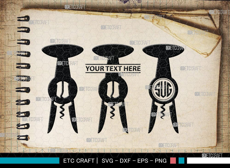 Corkscrew Monogram, Corkscrew Silhouette, Corkscrew SVG, Bottle Opener ...