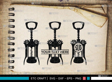 Corkscrew Monogram, Corkscrew Silhouette, Corkscrew SVG, Bottle Opener Svg, Bottle Opener Svg, Screw Svg, Corkscrew Silhouette Bundle, SB00066 SVG ETC Craft 