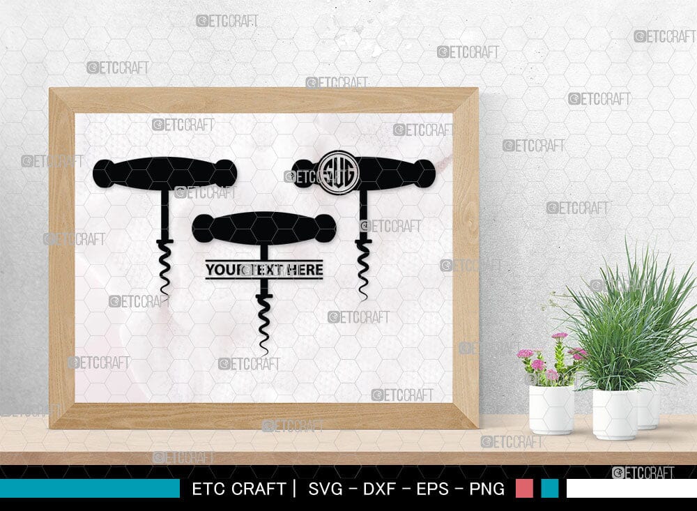 Corkscrew Monogram, Corkscrew Silhouette, Corkscrew SVG, Bottle Opener ...