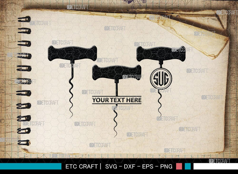 Corkscrew Monogram, Corkscrew Silhouette, Corkscrew SVG, Bottle Opener ...