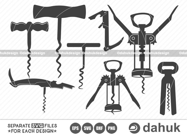 Corkscrew SVG, Corkscrew Silhouette, Bottle Opener svg, Cork Crew SVG, Wine, Cut File For Silhouette, Svg, Eps, Dxf, Png, Clipart Cricut Design Space, Vinyl Cut Files SVG dahukdesign 
