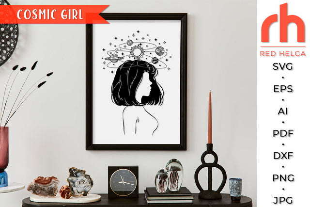 Cosmic Girl SVG - Head with Planets Cut File SVG RedHelgaArt 