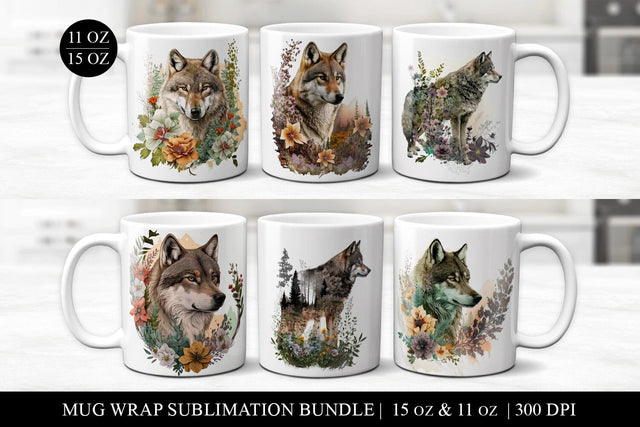 Cottagecore Wolf Full Mug Wrap Sublimation Bundle, 11 & 15oz Sublimation BijouBay 