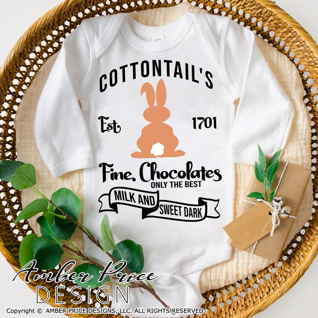 Cottontail's Fine Chocolates SVG | Easter Bunny SVG | Easter SVG PNG DXF | Easter SVG | Kids Easter shirt SVG file | Kid's Spring SVG | Amber Price Design SVG Amber Price Design 