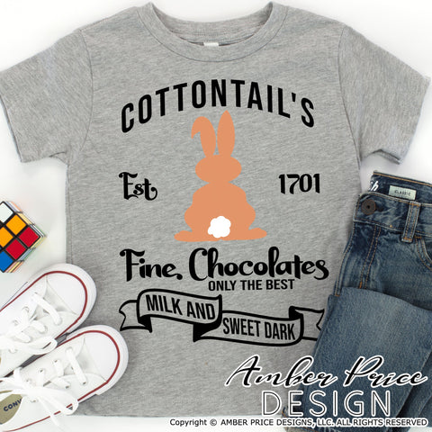 Cottontail's Fine Chocolates SVG | Easter Bunny SVG | Easter SVG PNG DXF | Easter SVG | Kids Easter shirt SVG file | Kid's Spring SVG | Amber Price Design SVG Amber Price Design 