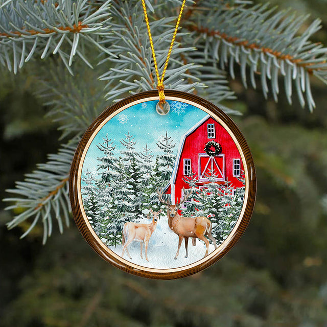 Country Barn Wood Slice Ornament Sublimation Design Template Round Ornament Png Digital Download Sublimation CaldwellArt 