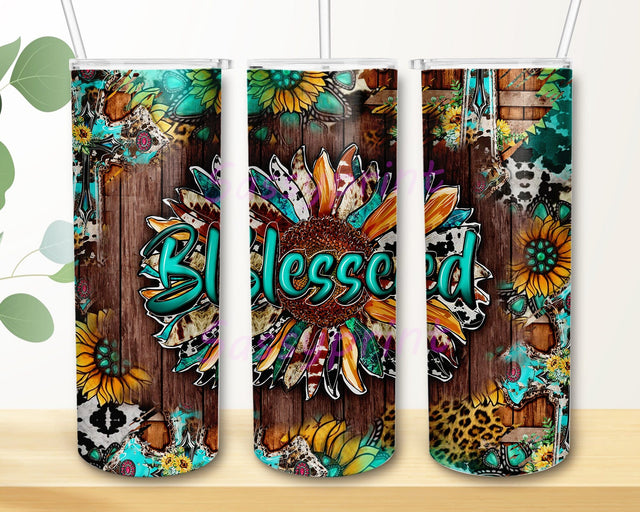 Country Blessed 20oz Skinny Tumbler Png, Blessed Sunflower Tumbler Png, Leopard Png, Cross Tumbler, Western Tumbler, Blessed Tumbler Sublimation sassyprint 