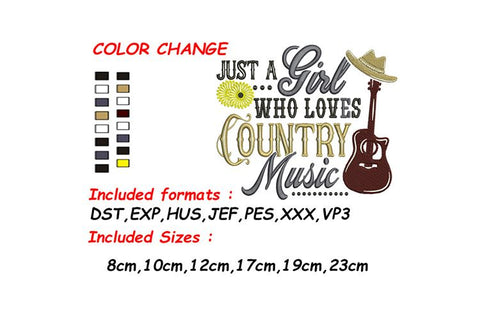 Country Music, Country Embroidery, Country Design Embroidery/Applique DESIGNS SVG Digital Designer 