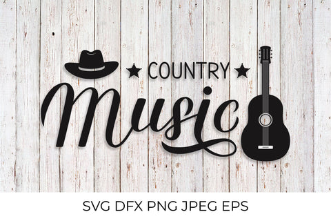 Country Music lettering with hat and guitar SVG LaBelezoka 