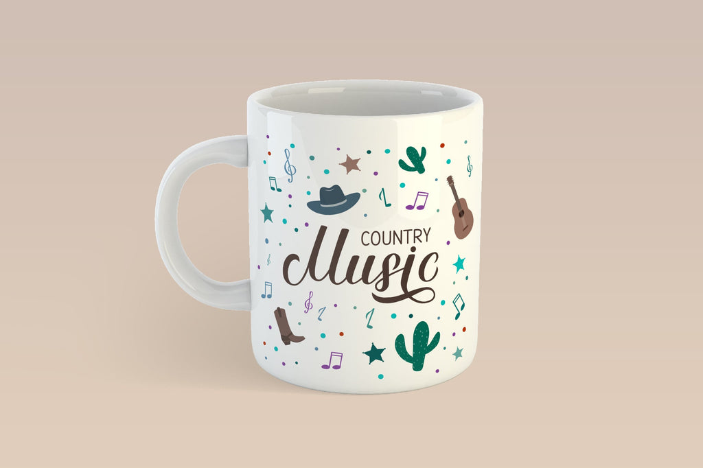Country Music lettering with hat, cowboy boots, notes and guitar - So ...