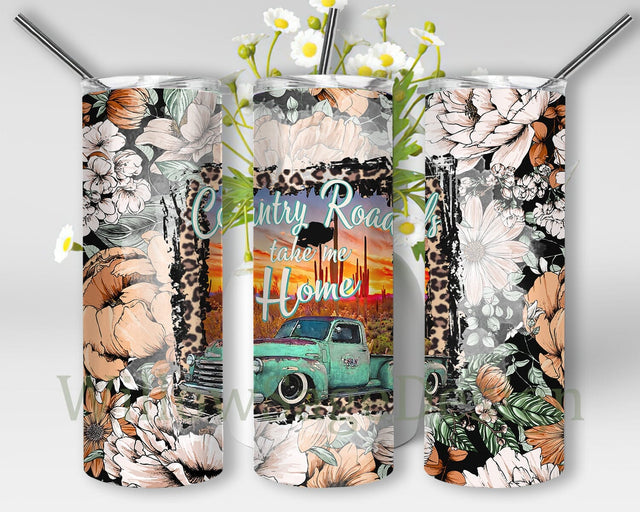 Country Roads Take Me Home 20oz Skinny Tumbler Png, Country Music Seamless Tumbler, Truck Tumbler, Rustic Tumbler, Floral Tumbler Sublimation WillowSageDesign 