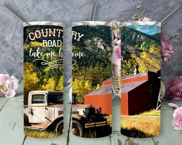 Country Roads Take Me Home Tumbler Wrap, Vintage Truck 20oz Skinny Tumbler, Country Life Tumbler Png, Country Sublimation Design, Digital Download Sublimation DesignSVG 