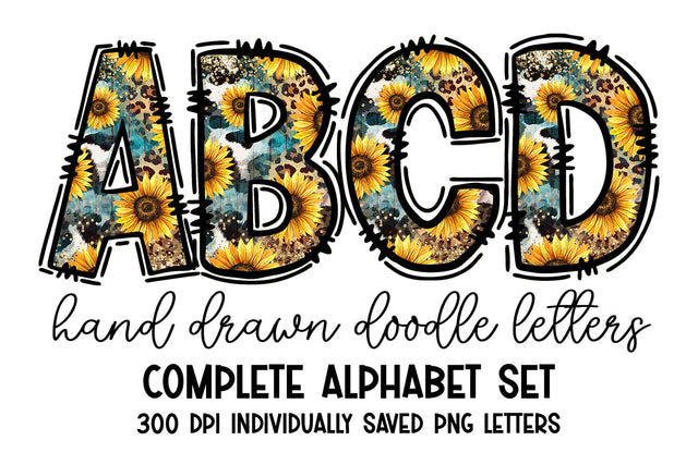 Country Sunshine Cheetah Doodle Letters Alphabet Set Sublimation BijouBay 