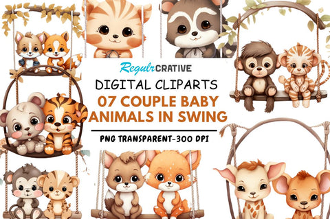 Couple Baby Animals in Swing Sublimation Sublimation Regulrcrative 