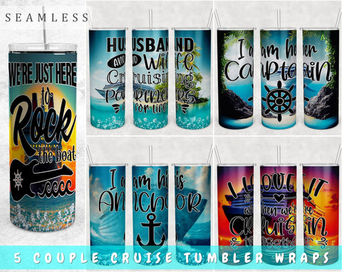 Couple Cruise Tumbler Wraps Bundle, 20 Oz Skinny Tumbler Couple Cruise Sublimation Designs, Seamless Husband And Wife Cruise PNG, 5 Designs Sublimation HappyDesignStudio 
